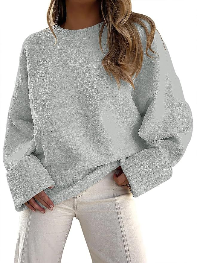 ANRABESS Women's Oversized Crewneck Long Sleeve Fuzzy Knit Casual Chunky Warm 2024 Fall Pullover ... | Amazon (US)