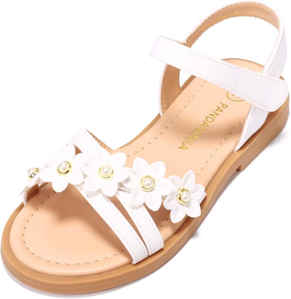 PANDANINJIA Mona Girls Sandals Toddler/Little Kid Cute Open Toe Flats Dress Sandals Summer Shoes | Amazon (US)