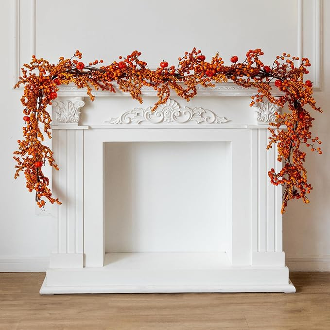 MISSPIN 6FT Pumpkin Berry Garland, Halloween Garland Fall Maple Leaf Artificial Hanging Autumn Vi... | Amazon (US)
