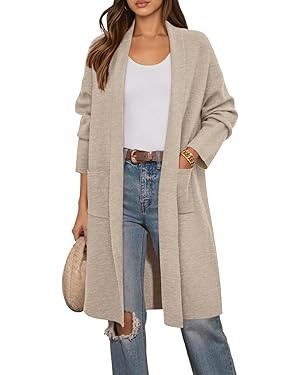 PRETTYGARDEN Long Sleeve Lapel Open Front Cardigan Sweaters for Women Trendy 2025 Oversized Fall ... | Amazon (US)