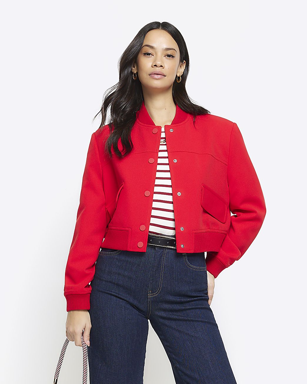 Red tailored crop bomber jacket | River Island (UK & IE)