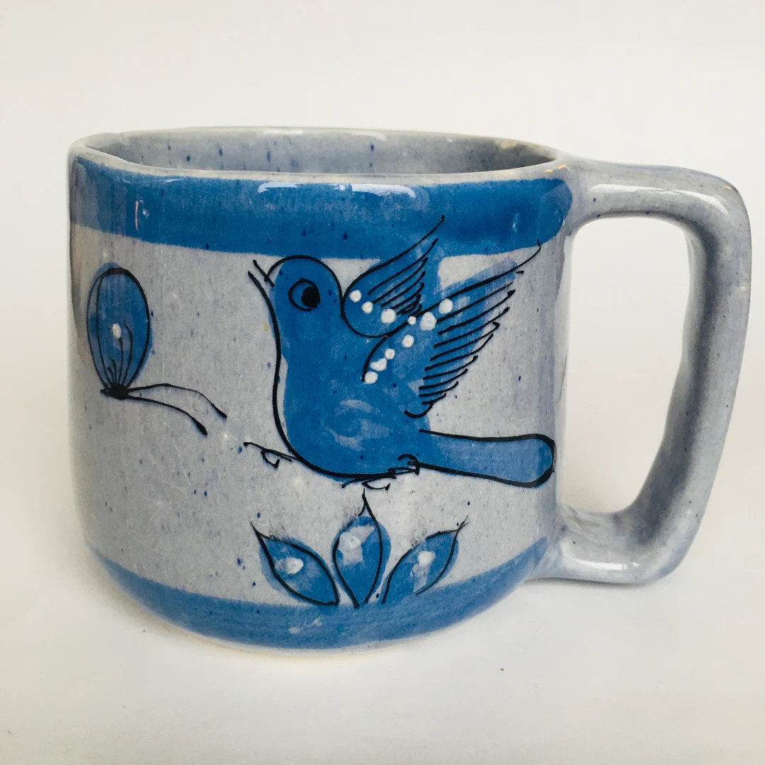 Tonala Mexico Blue Bird Mexican Pottery Large Coffee Mug Signed | Etsy (US)