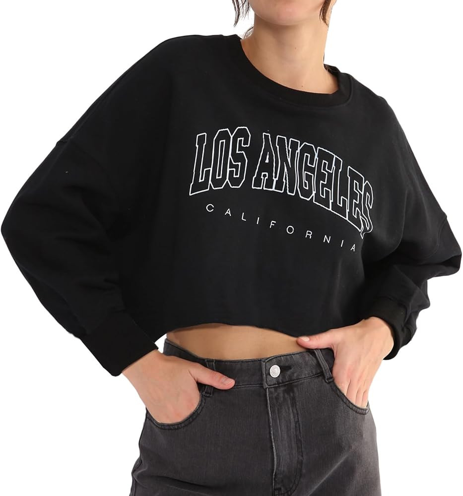 Amazhiyu Women’s Cropped Hoodie Pullover Long Sleeve Crewneck Crop Tops Oversize Fit | Amazon (US)