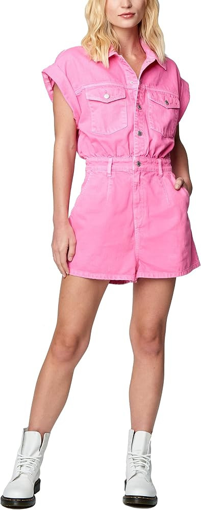 [BLANKNYC] Women's Luxury Clothing Short Sleeve Collared Romper With Pockets, Comfortable & Styli... | Amazon (US)