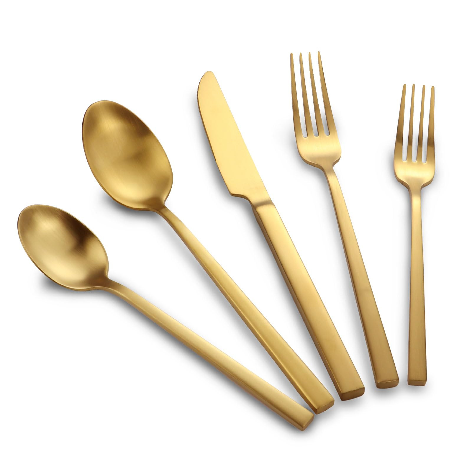 Stainless Steel Flatware Set Hand Forged 18/10 Silverware Set Cutlery Set Gold Cuboid Handle Matt... | Amazon (US)