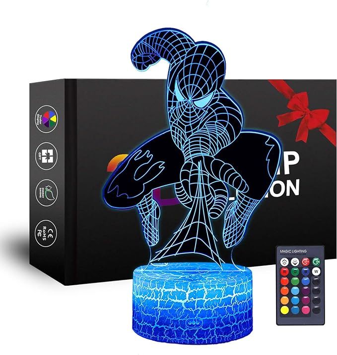 Spiderman Night Light for Kids, XXMANX 3D Illusion Lamp 7 Colors Changing Touch & Remote Control ... | Amazon (US)