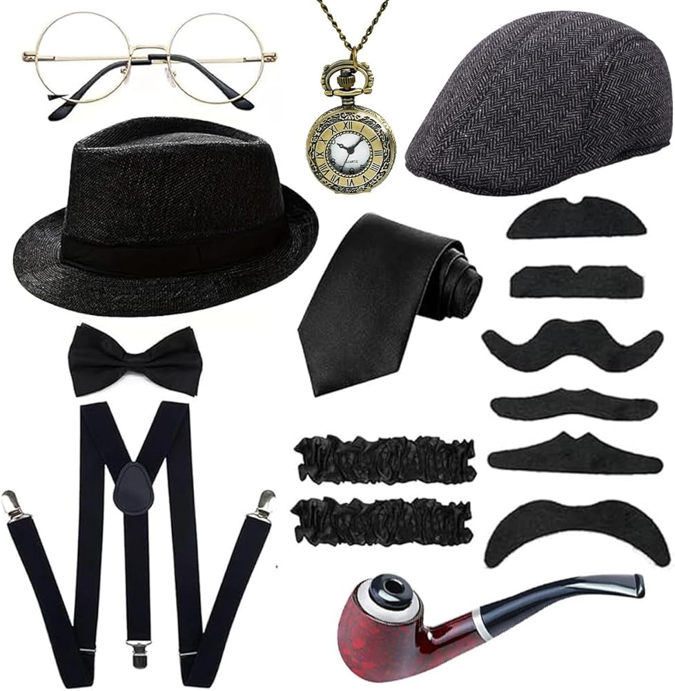 1920s Mens Costume Accessories Outfit Set Gangster Roaring 20s Costumes for Gatsby Party | Amazon (US)