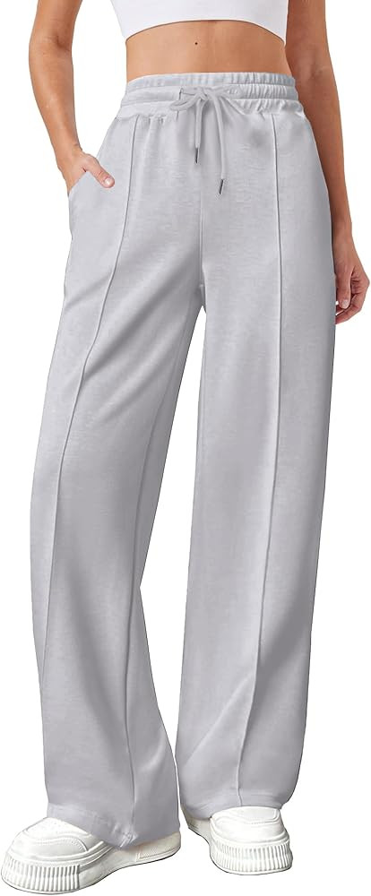 Womens Wide Leg Sweatpants Casual Loose Solid Pants Comfy Lounge Joggers Baggy Sweatpants | Amazon (US)