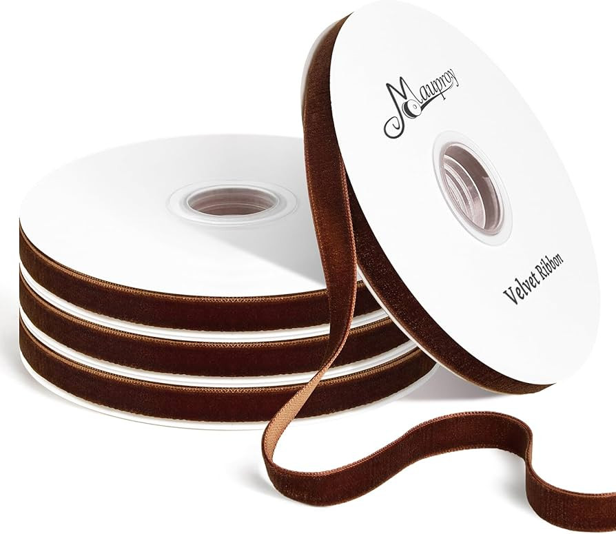 3/8 Inch Brown Velvet Ribbon, 4 Rolls Total 40 Yards, Single Face Vintage Thin Velvet Ribbon for ... | Amazon (US)