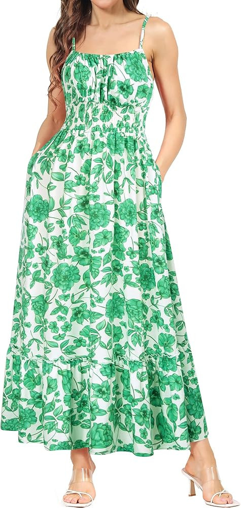 GRACE KARIN Summer Dresses for Women 2026 Vacation,Smocked Floral Maxi Dress,Boho Beach Sundress ... | Amazon (US)