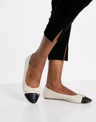 Truffle Collection ballet flats with toe cap in cream | ASOS (Global)
