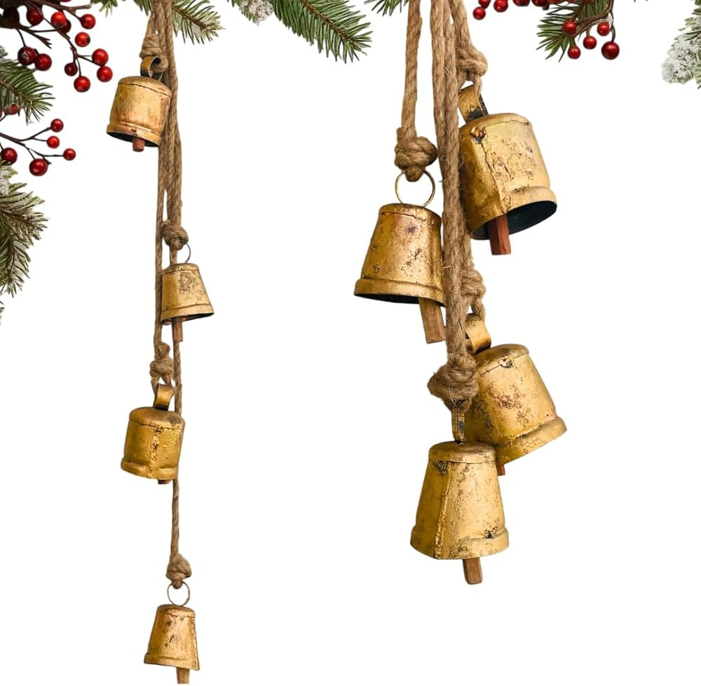 Mie Creation Set of 4 Rustic Vintage Cow Bells Cluster on Jute Rope, Christmas Tree Decorations, ... | Amazon (US)