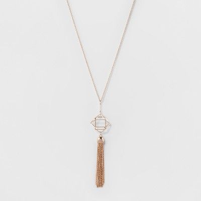 Geo Case And Tassel Long Pendant Necklace - A New Day™ Rose Gold | Target