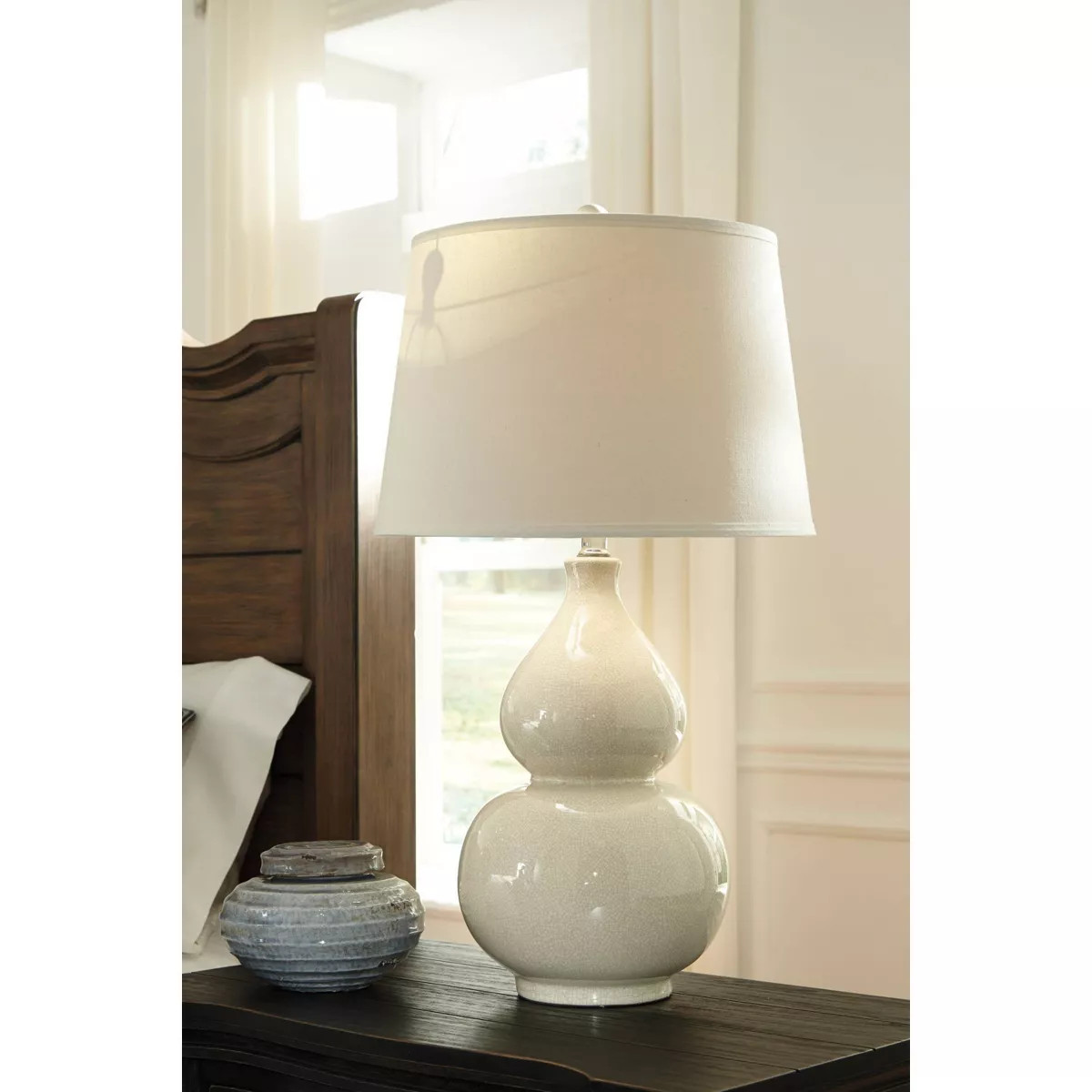 Saffi Ceramic Table Lamp Cream: Double Gourd Base, Glazed Finish - Signature Design by Ashley | Target