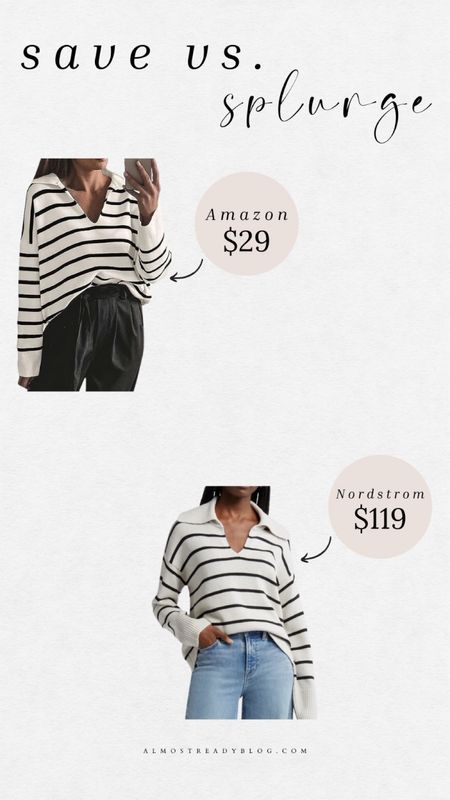 save vs splurge, look for less, striped sweater, fashion staples

#LTKfindsunder50 #LTKfindsunder100