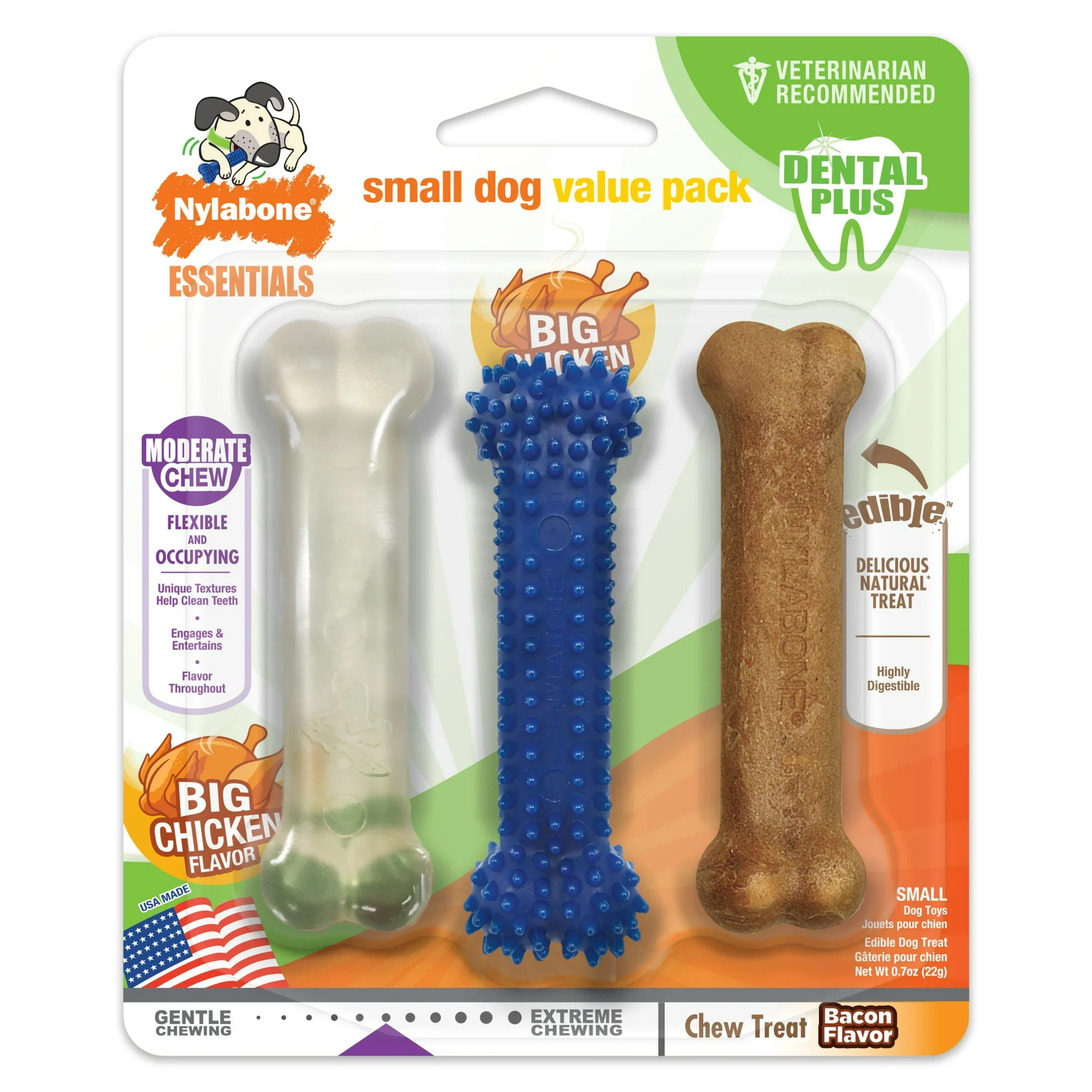 Nylabone Flexi Chew Small Dog Toy Value Pack with Dog Treats, Dog Chew Toys, Bacon & Chicken Flav... | Walmart (US)