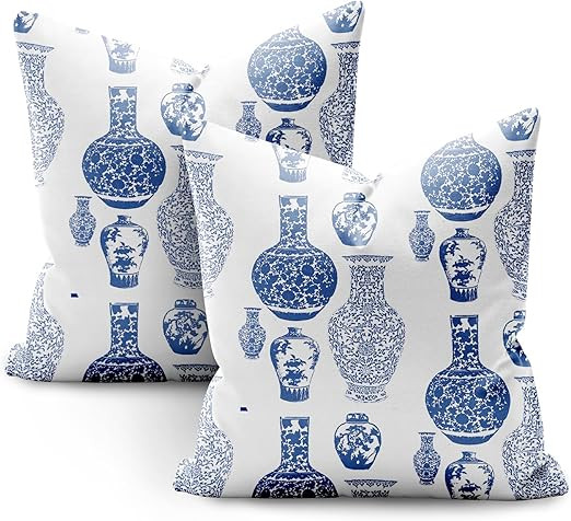 SMF Chinoiserie Pillow Covers 18x18 Set of 2 Modern Flower and Bird Linen Throw Pillows Chinoiser... | Amazon (US)