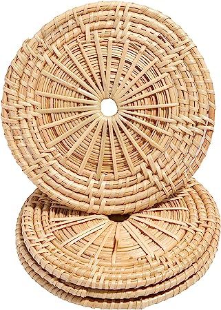 SoBoho Handmade Bamboo Coasters for Rattan Decor - Wicker Boho Coasters for Boho Living Room Deco... | Amazon (US)