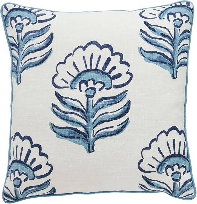 Mud Pie Large Scale Print Blue Pillow; 20" X 20" | Amazon (US)