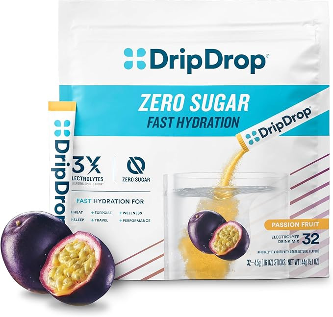 DripDrop Hydration - Zero Sugar Passion Fruit - Electrolyte Drink Mix Single Serve Hydration Powd... | Amazon (US)