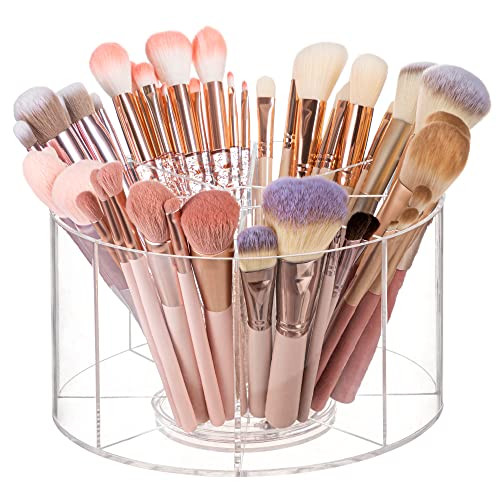 HBlife Clear 360 Rotating Makeup Brush Holder Organizer, 8.26 x 8.26 x 4.48 Inches Acrylic Makeup Organizer with 8 Compartments | Amazon (US)