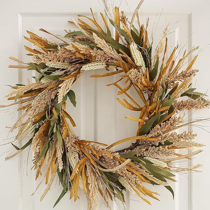 Fall Harvest Grain Wreath for Front Door Outside, 22-24 Inch Indoor Outdoor Wreath for Thanksgivi... | Amazon (US)