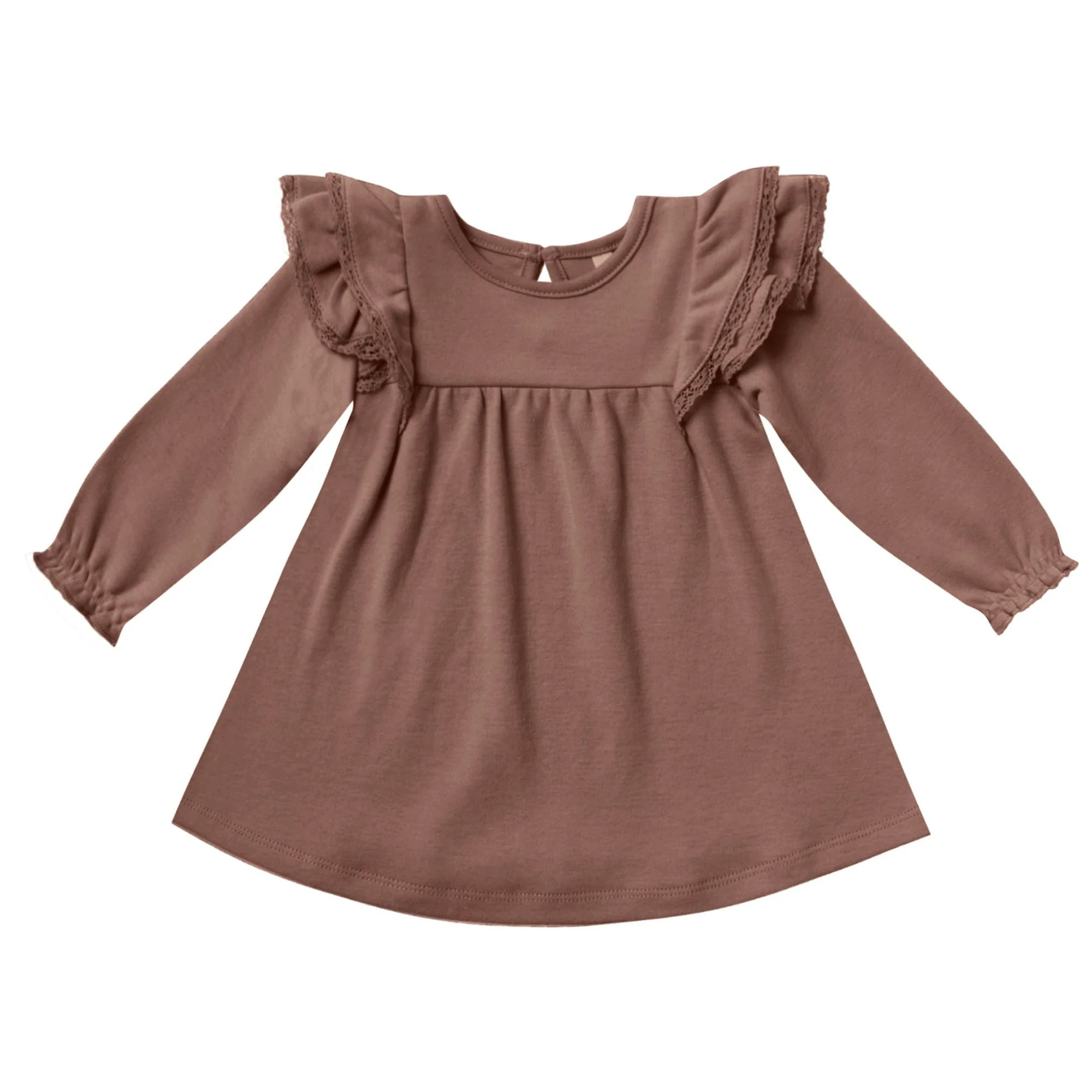 Organic Long Sleeve Flutter Dress, Pecan | SpearmintLOVE