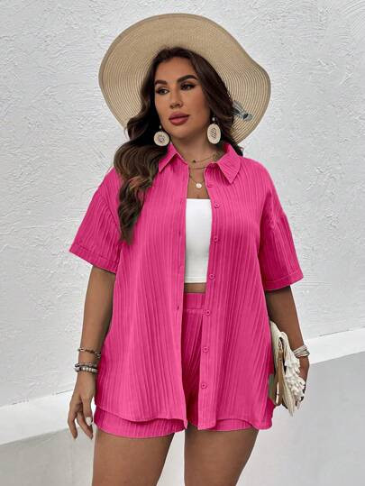 SHEIN VCAY Plus Drop Shoulder Shirt & Shorts | SHEIN