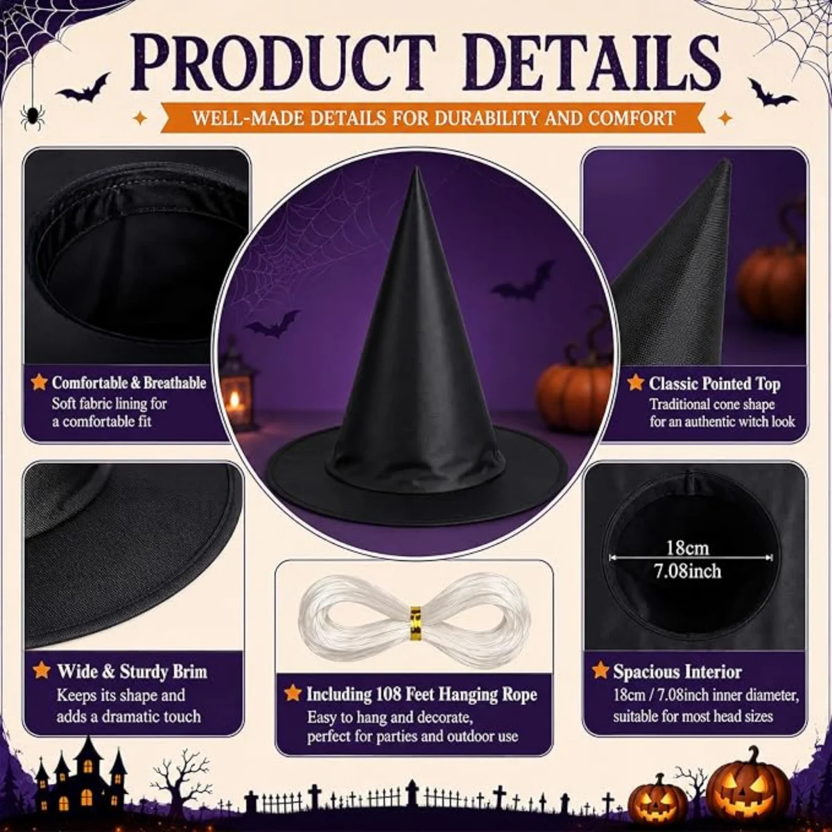 Hanging Halloween Decorations Decor Indoor Outdoor, Witch hats 8 Pack Halloween Witches Hat with ... | Wayfair North America