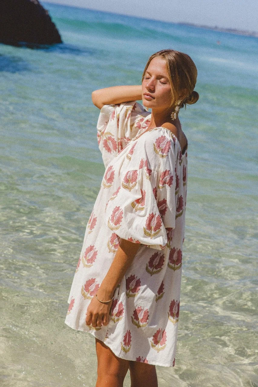 Ria Mini Dress ~ Strawberry Cream | Daughters of India