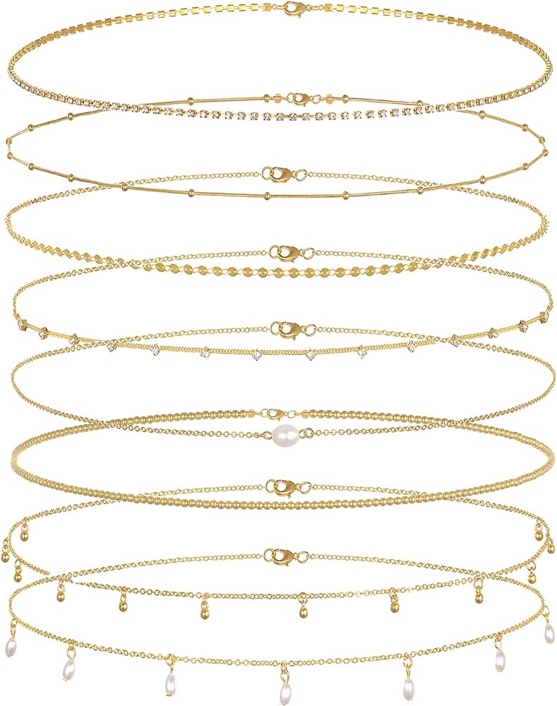 Tornito 8Pcs Waist Belly Chain 18K Gold Plated CZ Heart Pearl Snake Bead Sequin Paperclip Belly C... | Amazon (US)