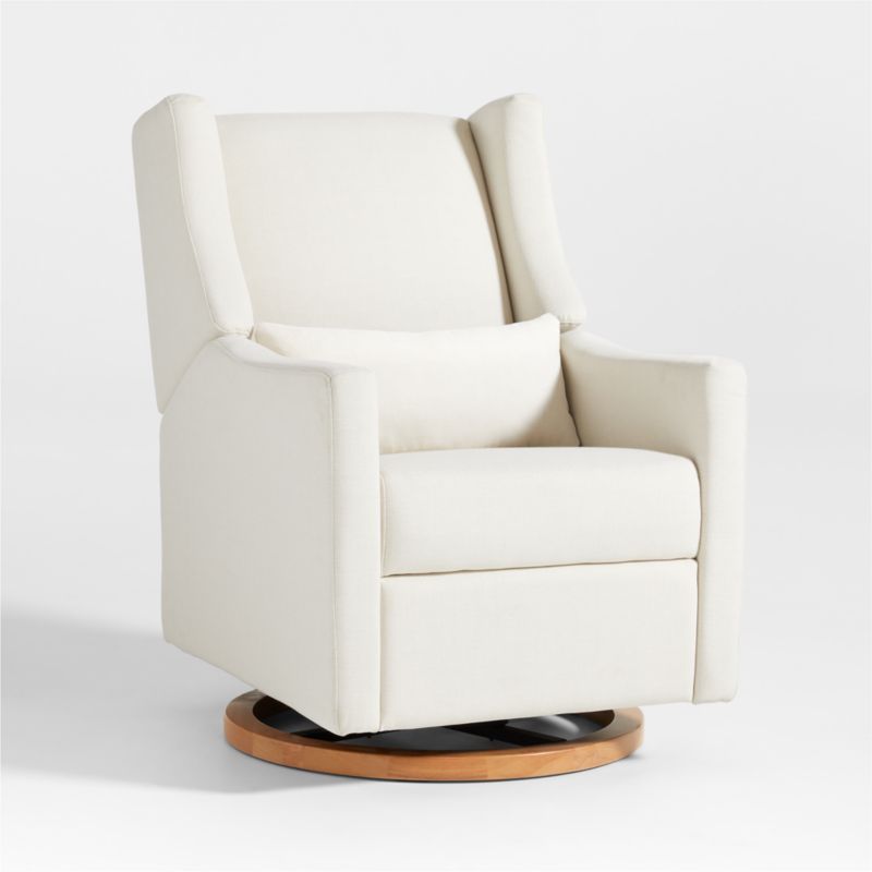 Babyletto Kiwi Glider Recliner w/ Electronic Control and USB Performance Cream with Natural Wood ... | Crate & Barrel