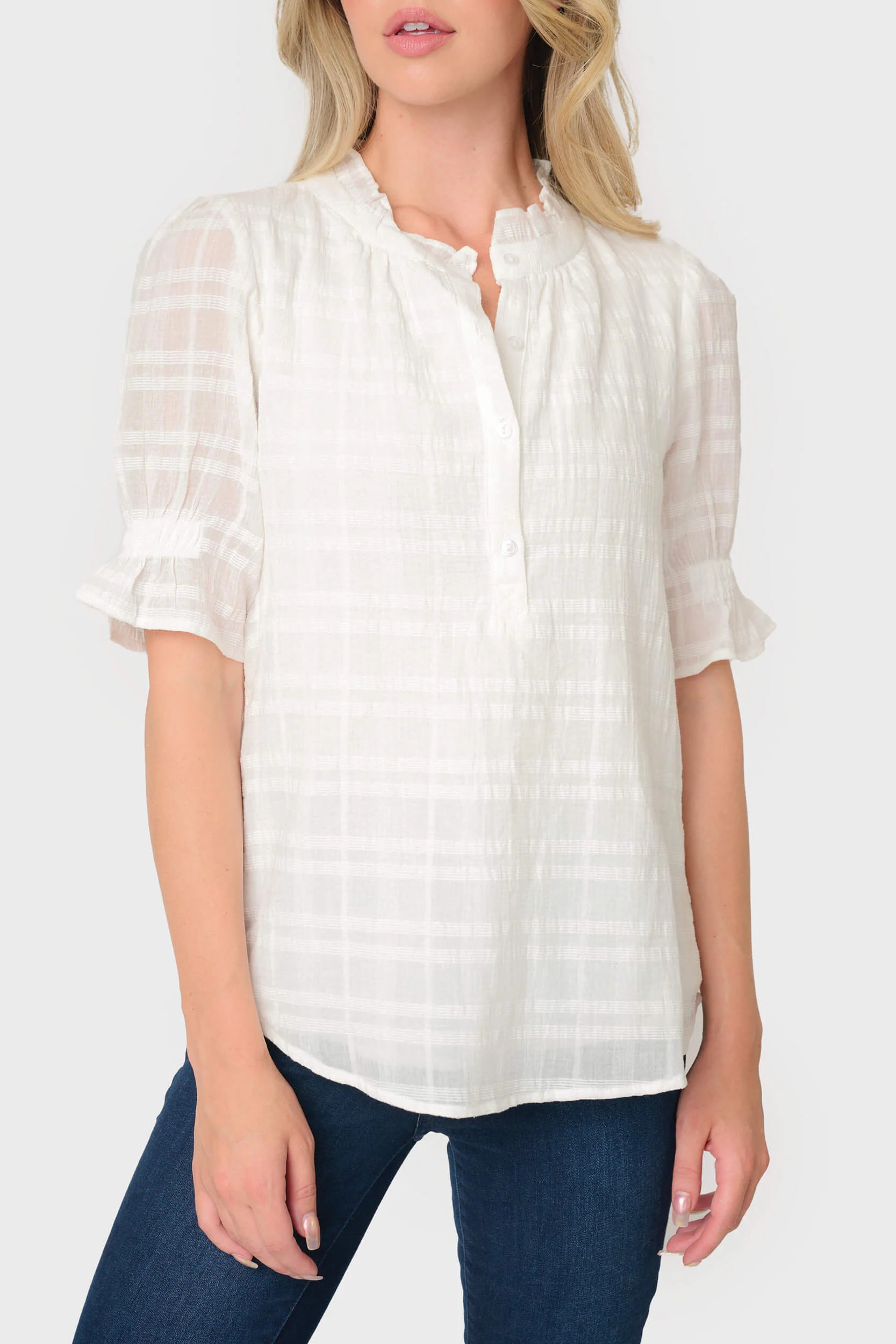 Dianthus Henley Puff Sleeve Blouse | Gibsonlook