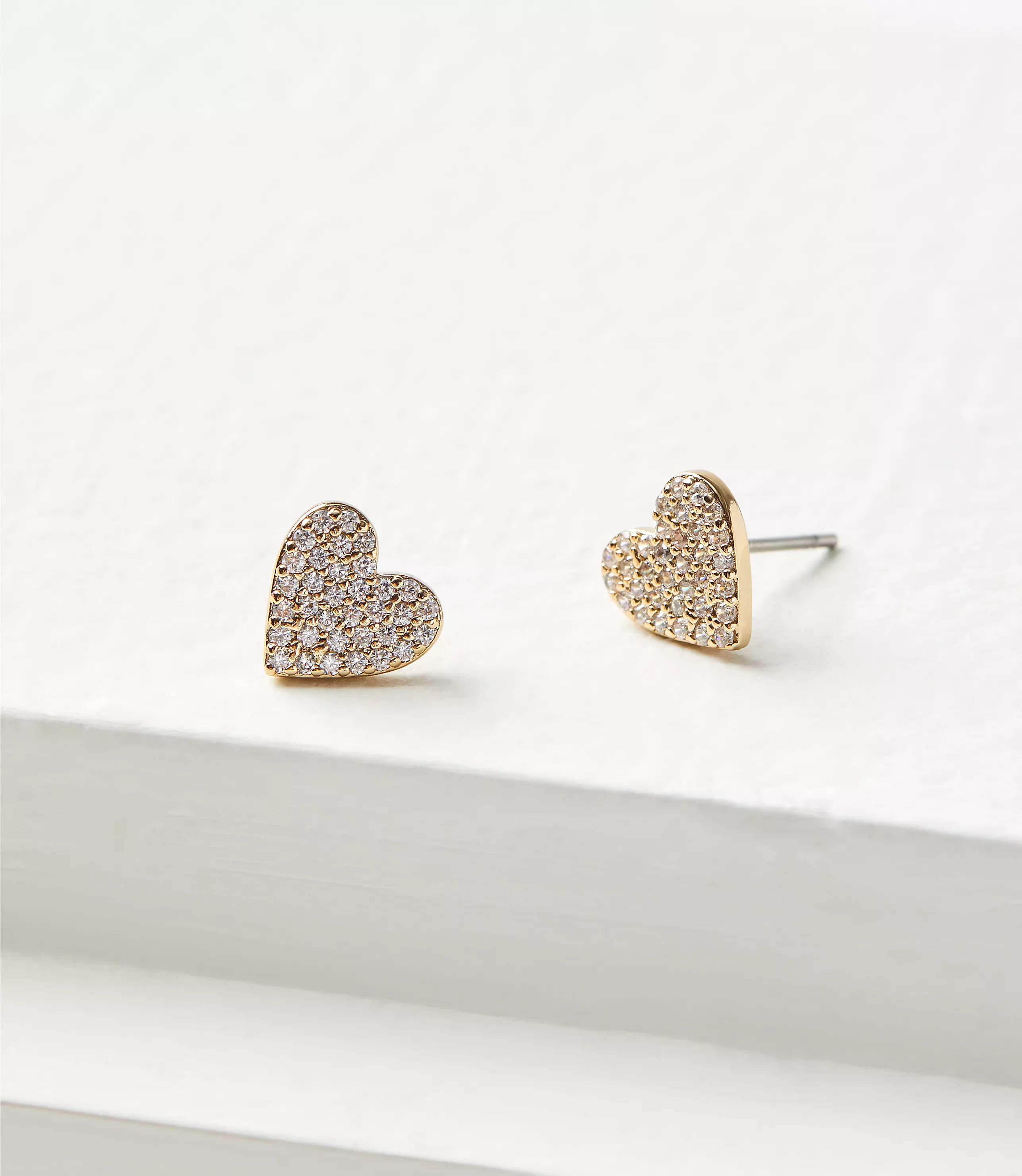 Demi Fine Pave Heart Stud Earrings | LOFT