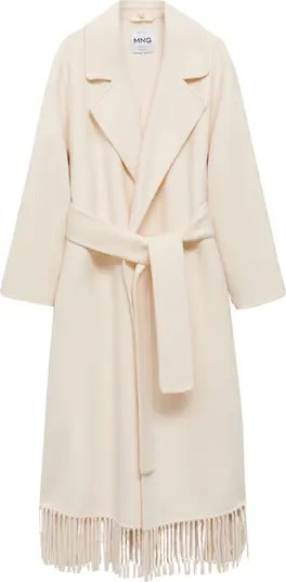 MANGO Wool Blend Fringe Hem Longline Coat | Nordstrom | Nordstrom