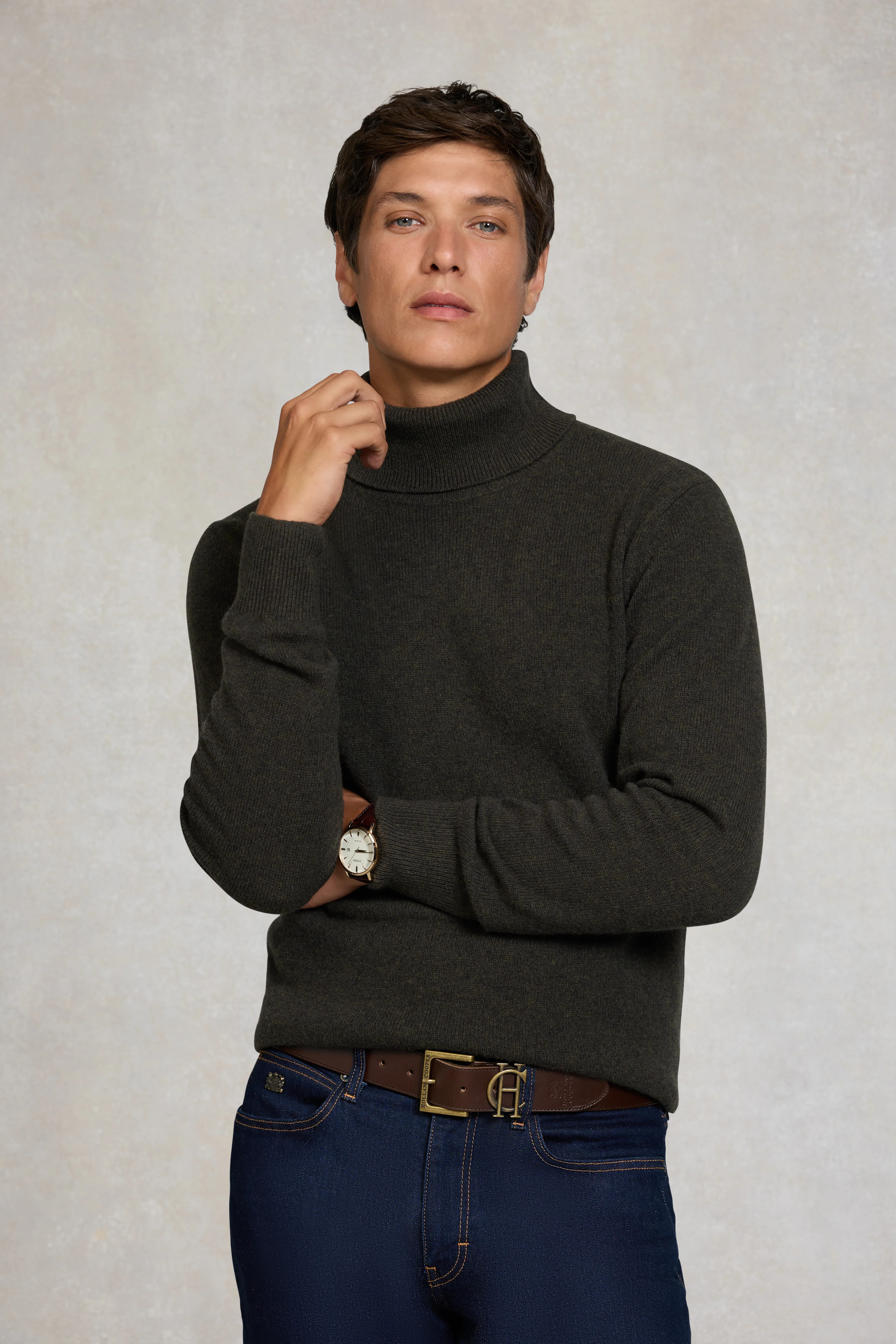 Byron Roll Neck Knit (Moss) | Holland Cooper