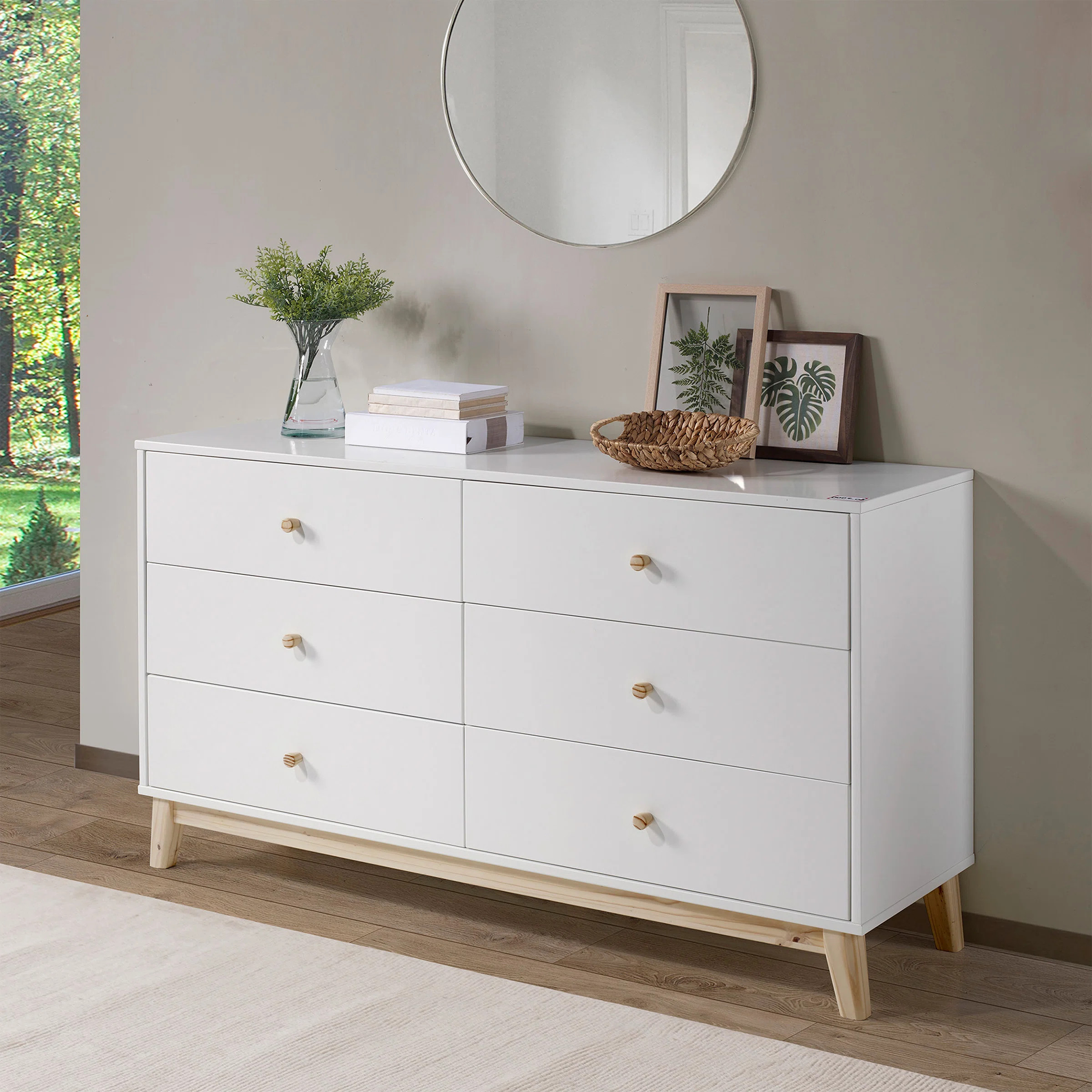 6 Drawer Dresser - MOD 60-Inch Wood Dresser with Neutral Finish and Wooden Drawer Knobs and Legs ... | Wayfair North America