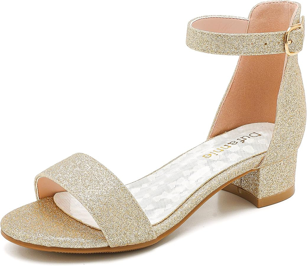 Dufannie Girls Sandals Low Heels Dress Pump Ankle Strap Open Toe Flower Girl Wedding Party for To... | Amazon (US)