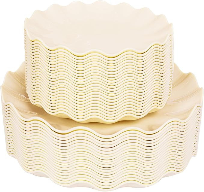 LIYH 50 Pcs Beige Plastic Plates Reusable Unbreakable Dinner Plates Scalloped Plastic Plates Dish... | Amazon (US)