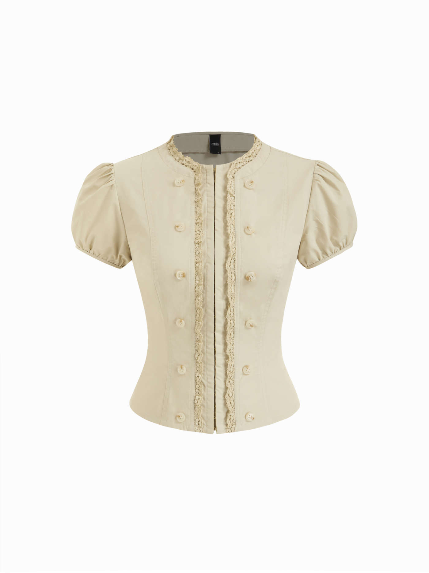 Cotton Puff Sleeve Lace Panel Blouse | Cider