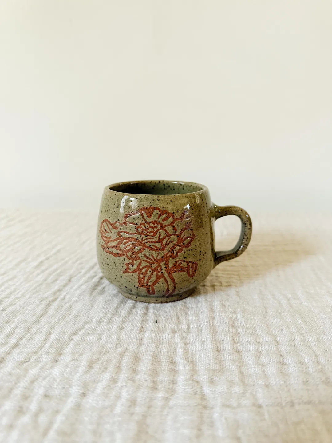 Handmade Small Floral Ceramic Mug, Speckled Green Pottery Tea Cup With Handle | Etsy (US)