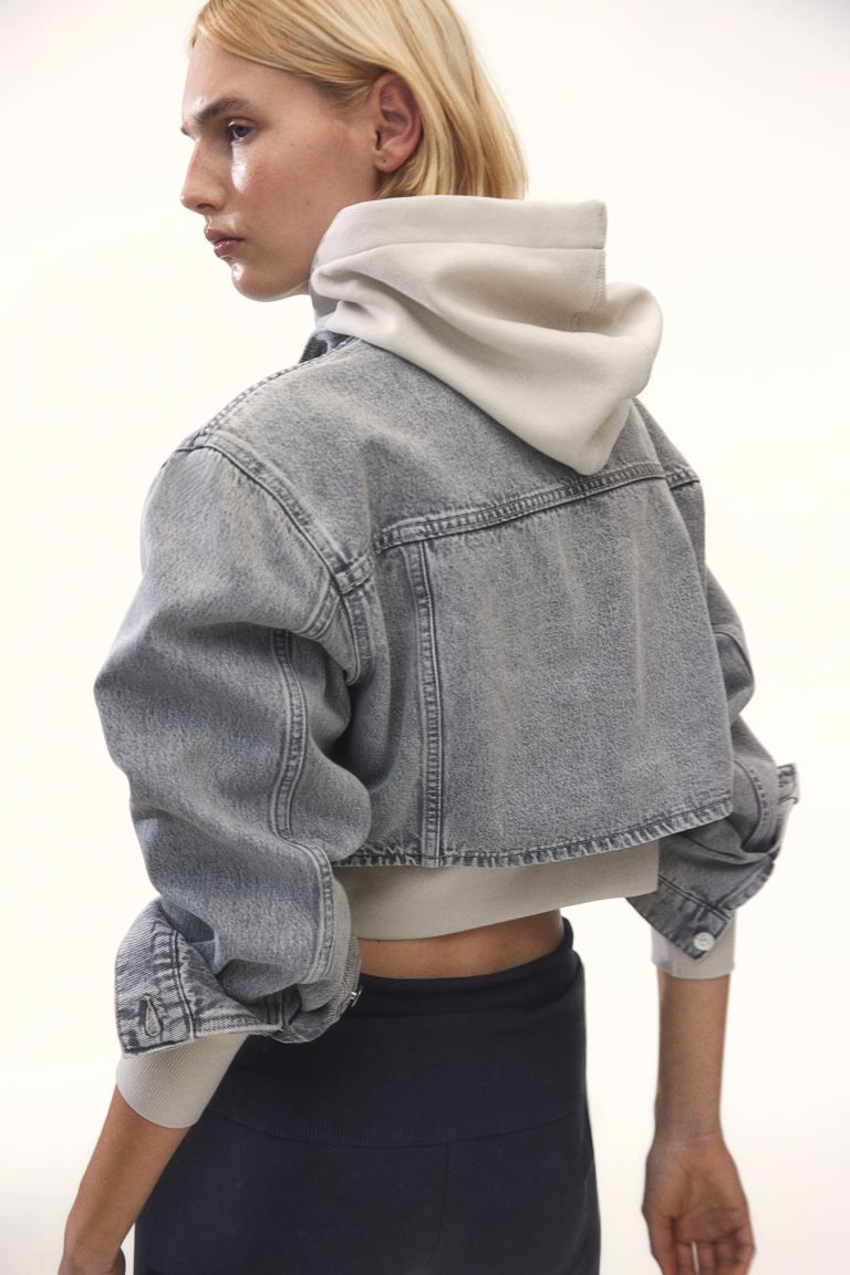 Denim Jacket with Shoulder Pads - Light gray - Ladies | H&M US | H&M (US + CA)