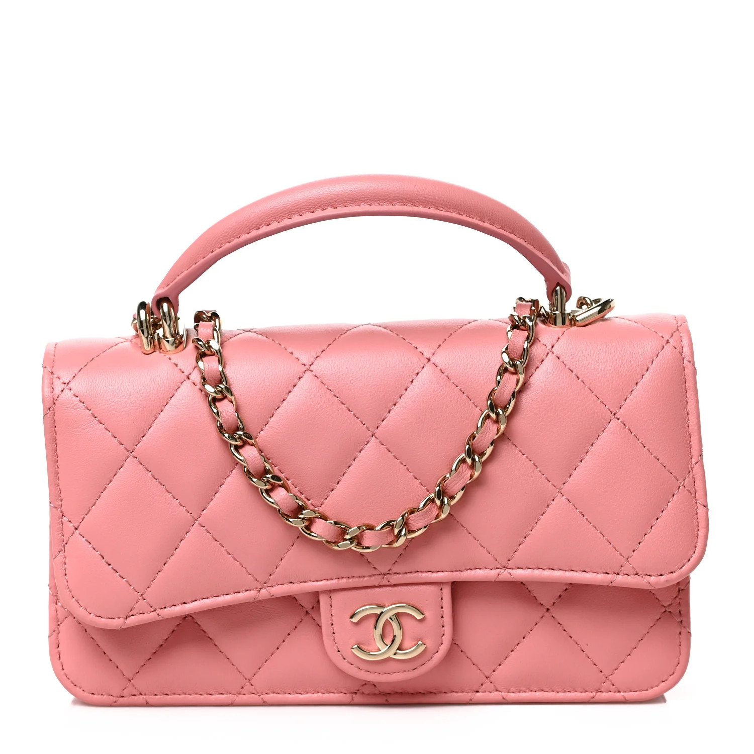 Lambskin Quilted Flap Phone Holder With Chain Pink | FASHIONPHILE (US)