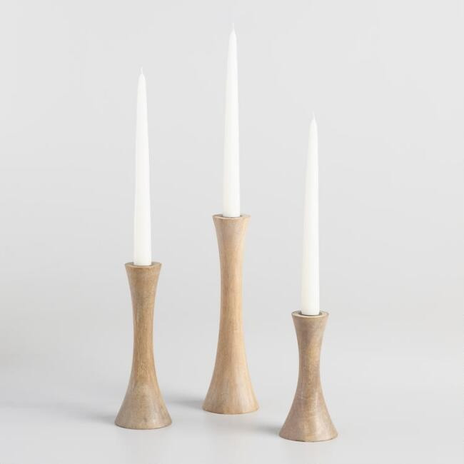 Flared Whitewash Wood Taper Candleholder | World Market