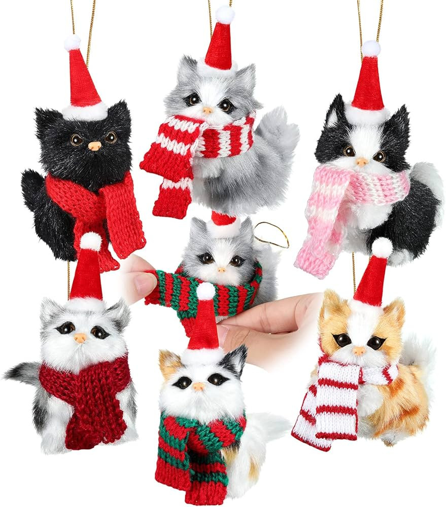 6 Sets Cat Ornaments with Colorful Scarf Kitten Ornaments Mini Tabby Cat Xmas Tree Holiday Hangin... | Amazon (US)