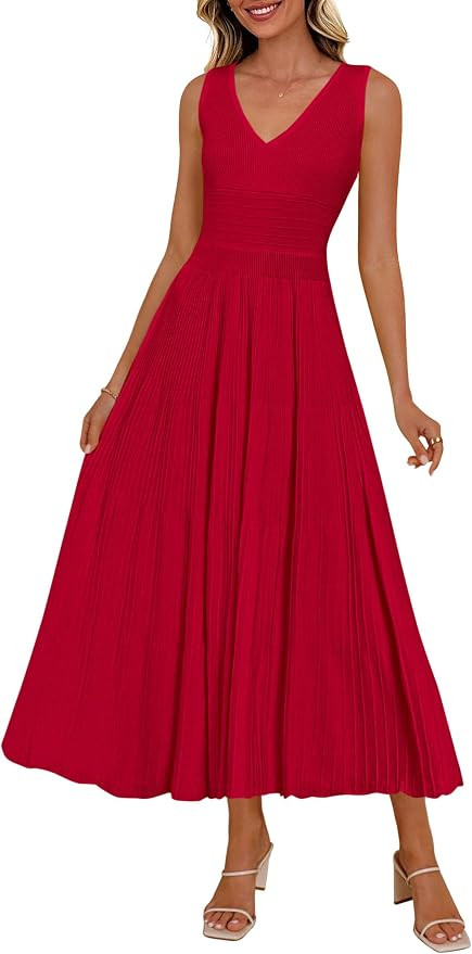 PRETTYGARDEN Summer Dresses for Women 2026 Spring Casual Sleeveless V Neck Pleated Midi Work Cock... | Amazon (US)