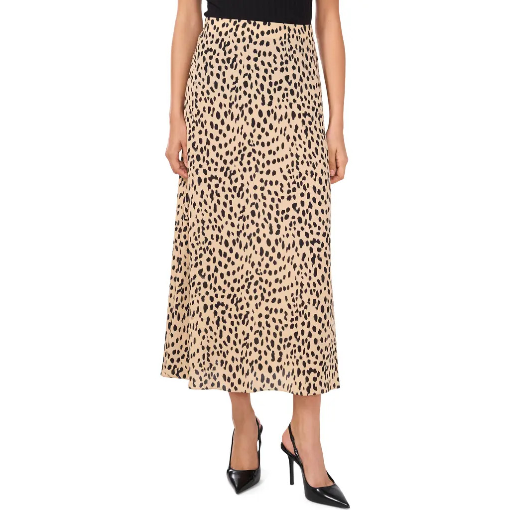 Vince Camuto Cheetah Print Bias Cut Maxi Skirt in Khaki Haze at Nordstrom, Size X-Large | Nordstrom