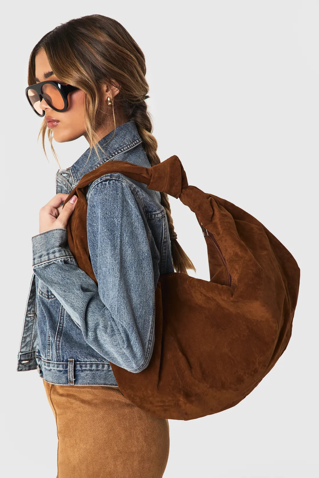 Faux Suede Knot Detail Shoulder Bag | Boohoo.com (UK & IE)