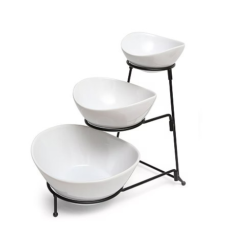 Gibson Elite Gracious Dining 3 Tier Bowl Server Set with Metal Stand, One Size, White | JCPenney