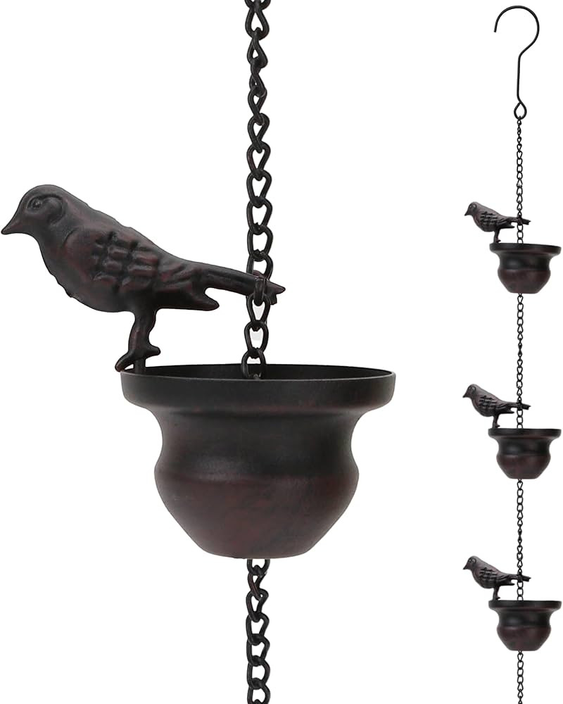 Vintage Bird Shaped Rain Chain Catcher \u2013 Decorative Hanging Gutter Chains for Outside Gutter... | Amazon (US)